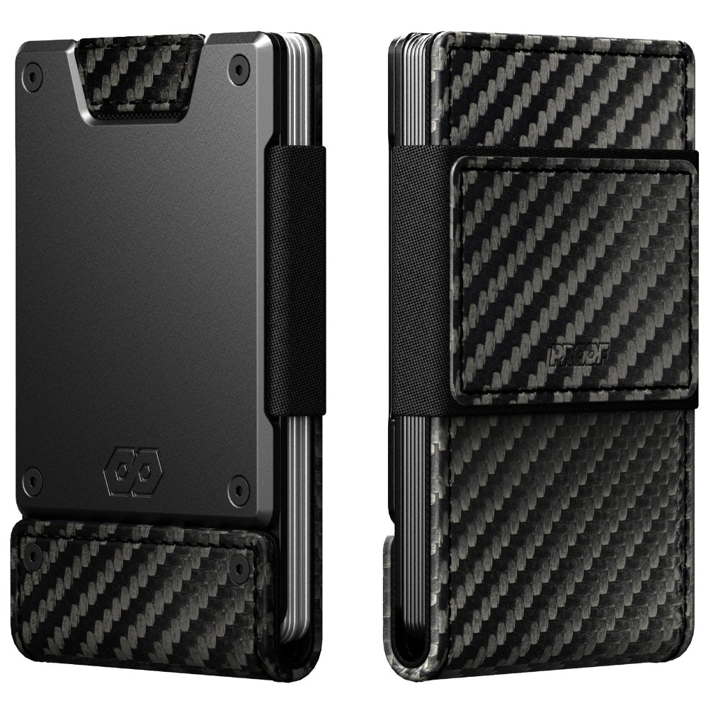 black carbon fiber wallet with card holder on a white background