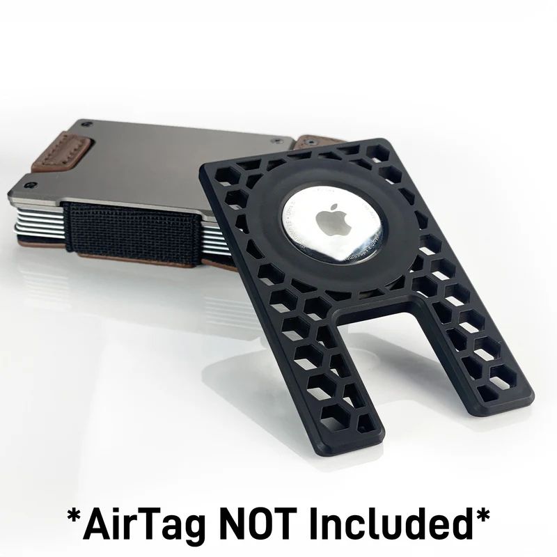 proof wallet and Apple AirTag holder on a white background