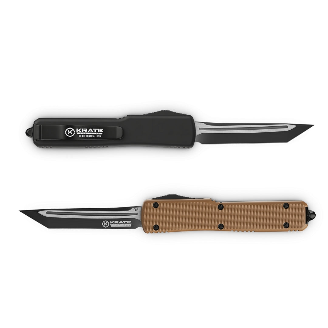 front and back view of sandstorm otf knife