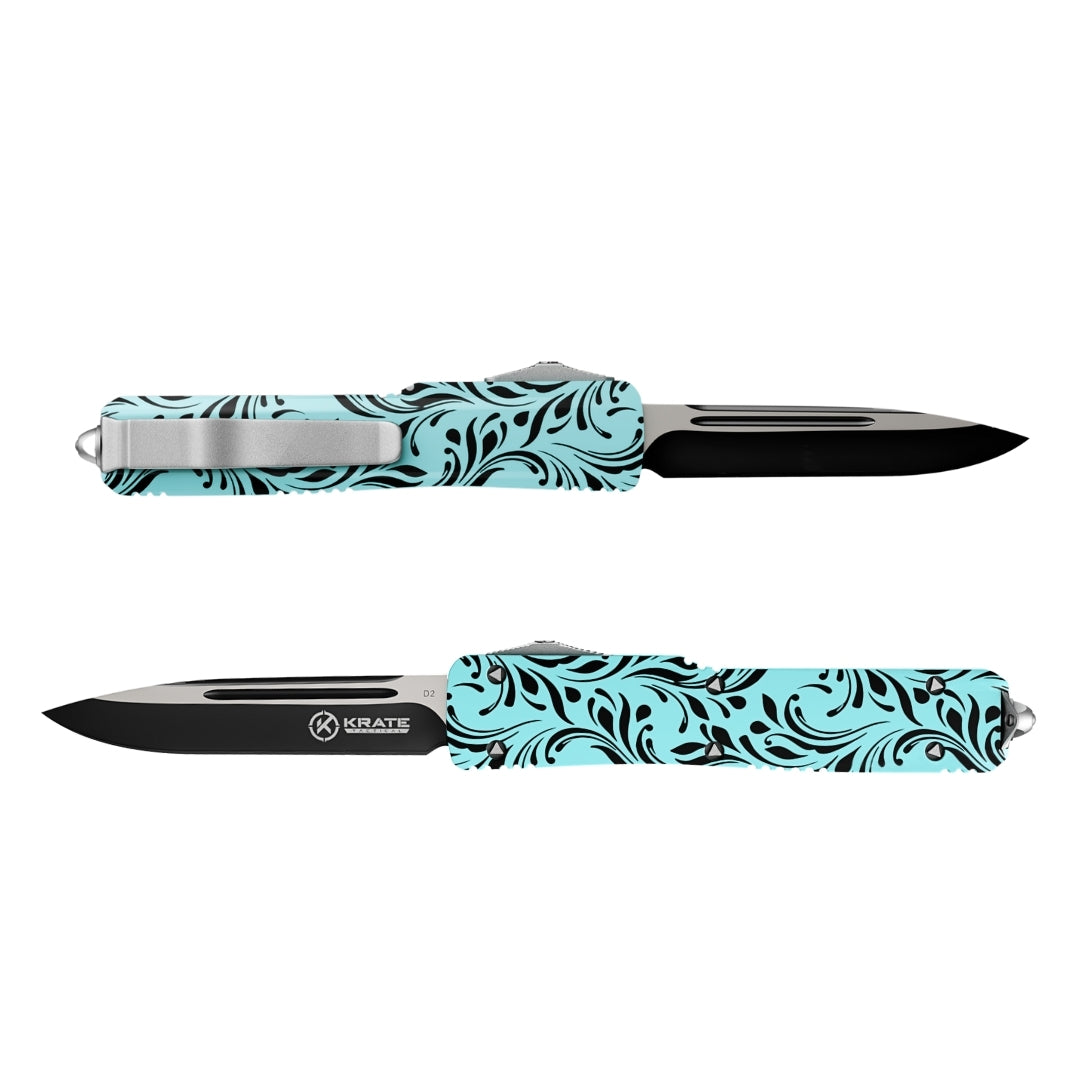 front and back view of serenity otf knife for women
