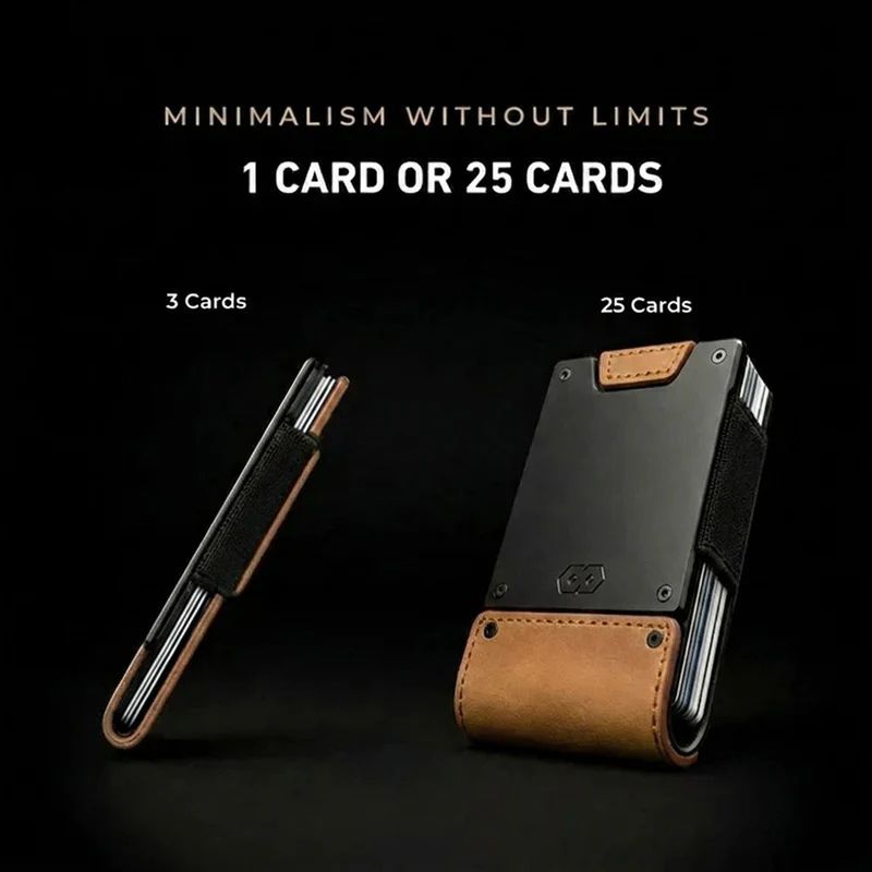 the executive proof wallet card capacity graphic showing that you can hold up to 25 cards in one wallet