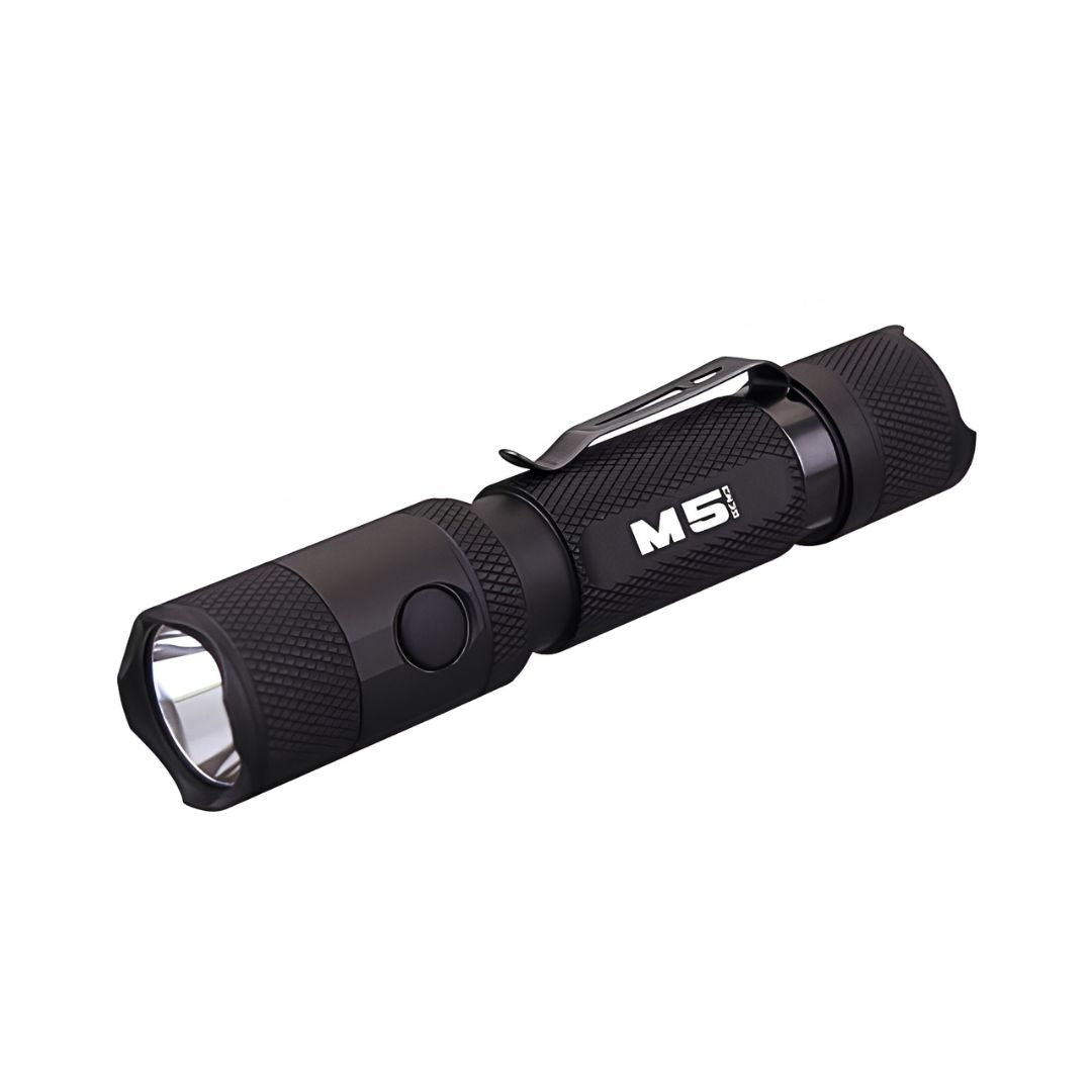 powertac tactical flashlight on a white background
