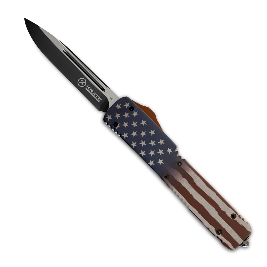 american flag otf knife with single edge blade