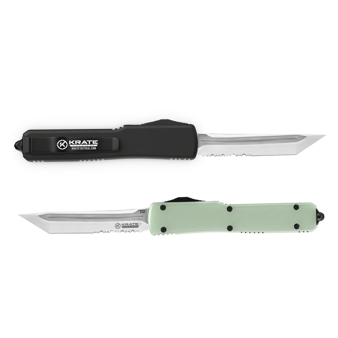 front and back view of barracuda otf knife
